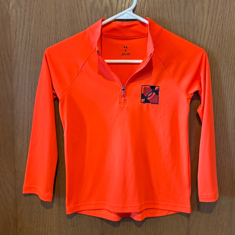 Under Armour Boys Size 6 Orange Quarter Zip Long Sleeve Pullover